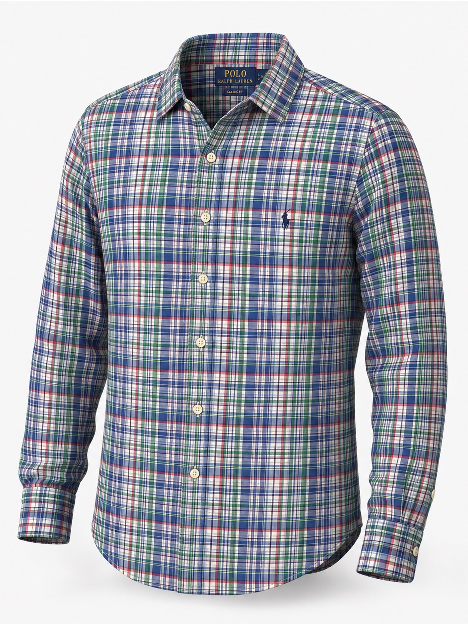 Polo Ralph Lauren Men's Classic Fit Blue/Green/Red Plaid Button Up Shirt Sz L